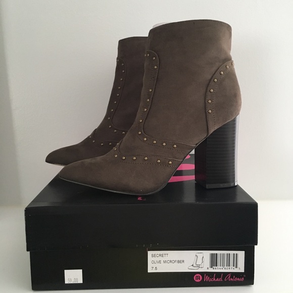 Studded Olive Green Brown Micro-Suede Boho Bootie - Picture 3 of 4